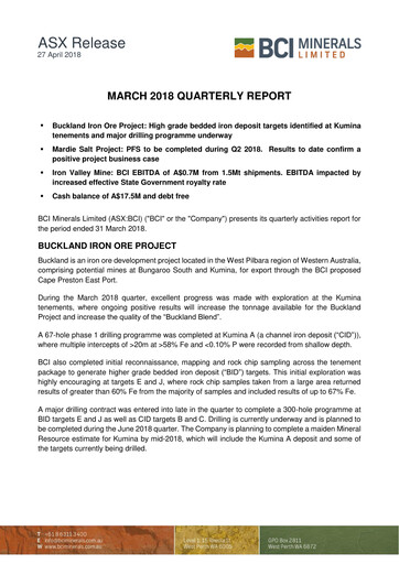 Thumbnail BCI Minerals Limited Quarterly Report 2018-q1
