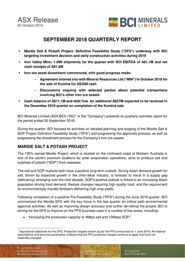 Thumbnail BCI Minerals Limited Quarterly Report 2018-q3