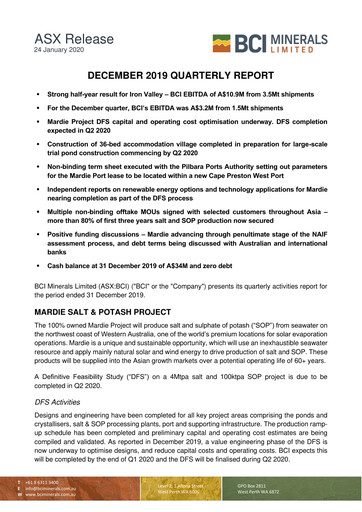 Thumbnail BCI Minerals Limited Quarterly Report 2019-q4