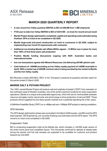 Thumbnail BCI Minerals Limited Quarterly Report 2020-q1