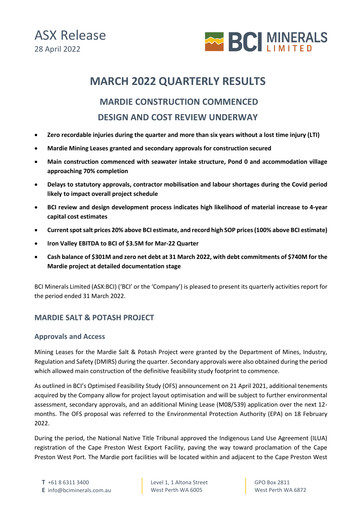 Thumbnail BCI Minerals Limited Quarterly Report 2022-q1