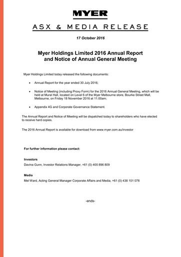 Thumbnail Myer Holdings Annual Report 2016