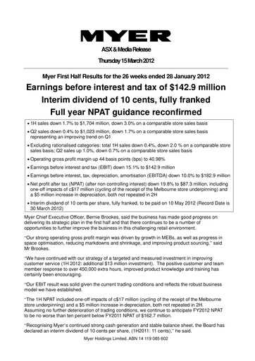 Miniature Myer Holdings Rapport semestriel 2012-h1