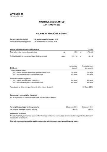 Thumbnail Myer Holdings Half-year Report 2015-h1