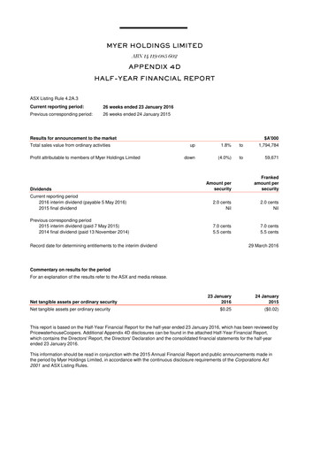 Thumbnail Myer Holdings Half-year Report 2016-h1