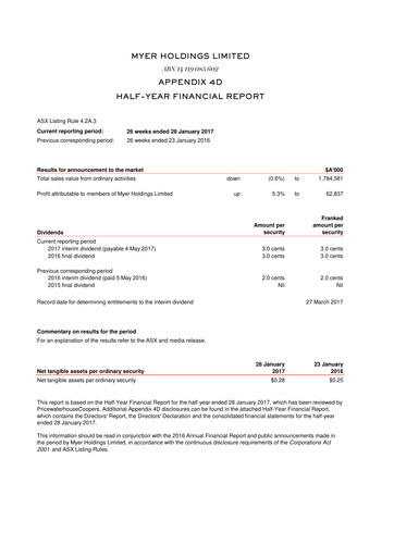 Thumbnail Myer Holdings Half-year Report 2017-h1