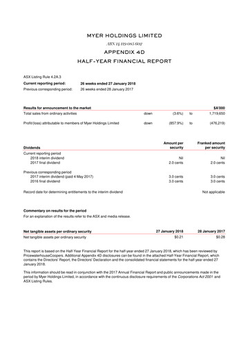 Thumbnail Myer Holdings Half-year Report 2018-h1