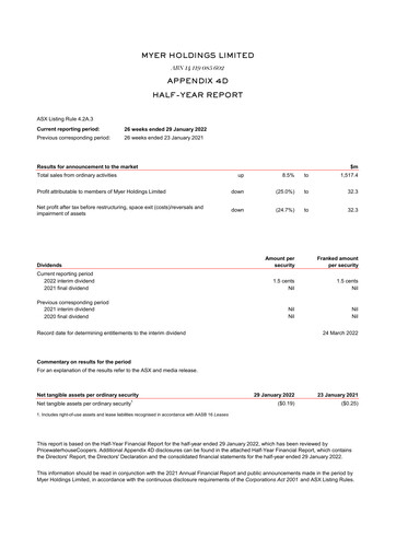 Thumbnail Myer Holdings Half-year Report 2022-h1