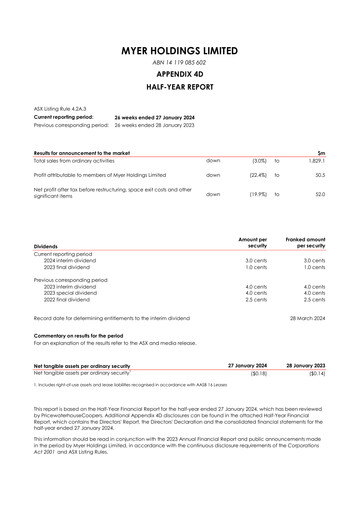 Thumbnail Myer Holdings Half-year Report 2024-h1