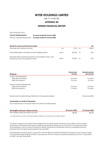 Thumbnail Myer Holdings Half-year Report 2025-h1