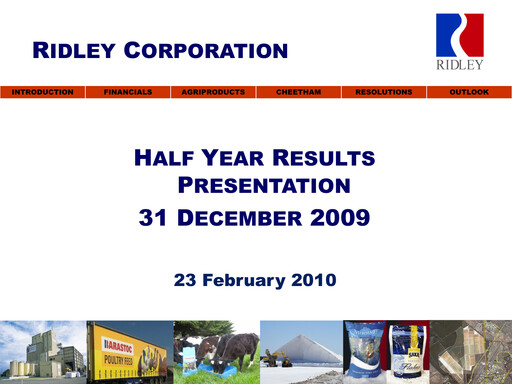 Vorschaubild Ridley Corporation Halbjahresbericht 2010-h1