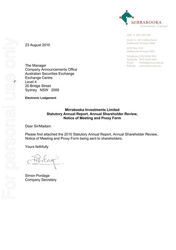 Thumbnail Mirrabooka Investments Limited Annual Report 2010