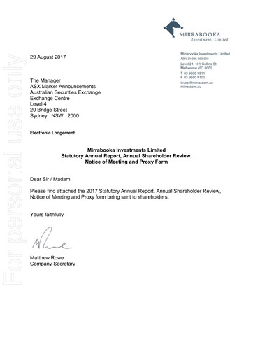 Thumbnail Mirrabooka Investments Limited Annual Report 2017
