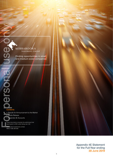 Thumbnail Mirrabooka Investments Limited Financial Statement 2019