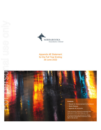 Thumbnail Mirrabooka Investments Limited Financial Statement 2022
