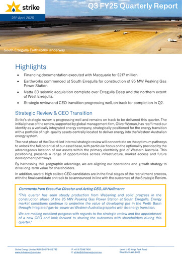 Miniature Strike Energy Rapport trimestriel 2025-q3