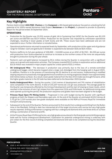 Thumbnail Pantoro Limited Quarterly Report 2025-q3