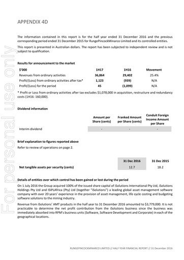 Thumbnail RPMGlobal Holdings Limited Financial Report 2017-h1