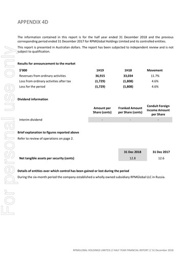 Thumbnail RPMGlobal Holdings Limited Financial Report 2019-h1
