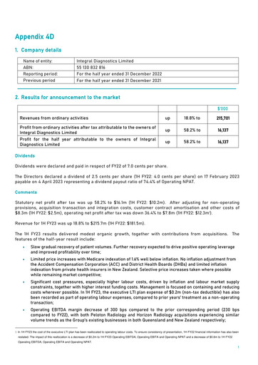 Thumbnail Integral Diagnostics Limited Half-year Report 2023-h1