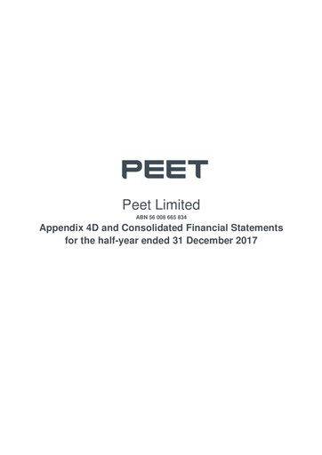 Thumbnail Peet Limited Financial Report 2018-h1