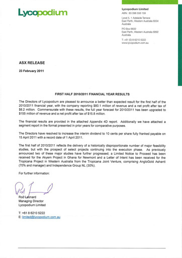 Thumbnail Lycopodium Financial Report 2011-h1