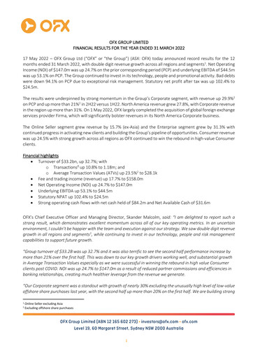 Vorschaubild OFX Group Finanzbericht 2022