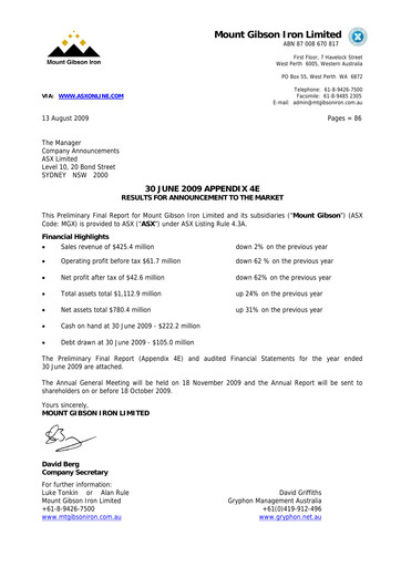 Thumbnail Mount Gibson Iron Financial Report 2009