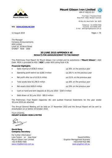 Thumbnail Mount Gibson Iron Financial Report 2010