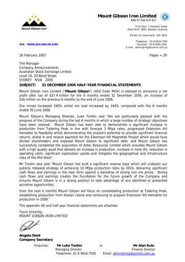 Thumbnail Mount Gibson Iron Financial Statement 2006-h1