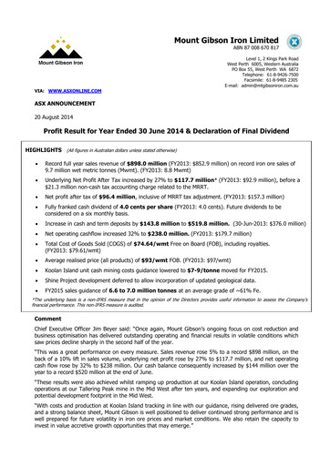 Thumbnail Mount Gibson Iron Financial Statement 2014