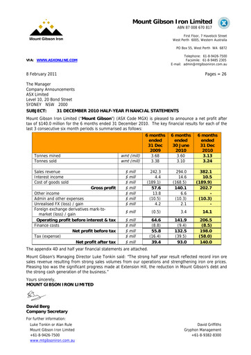 Thumbnail Mount Gibson Iron Half-year Report 2010-h1