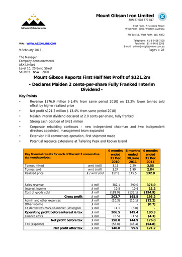 Thumbnail Mount Gibson Iron Half-year Report 2011-h1