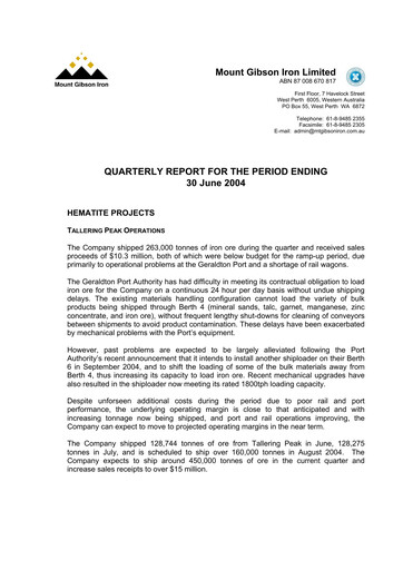 Thumbnail Mount Gibson Iron Quarterly Report 2004-q4