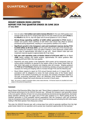 Miniature Mount Gibson Iron Rapport trimestriel 2024-q4