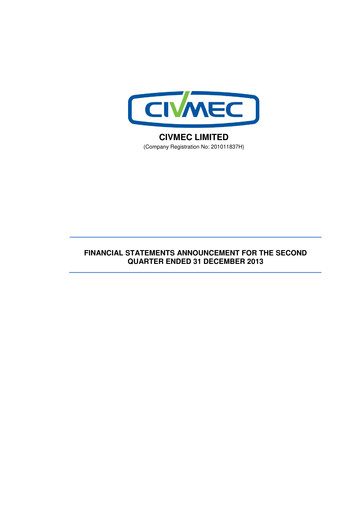 Miniature Civmec Limited Rapport financier 2014-h1