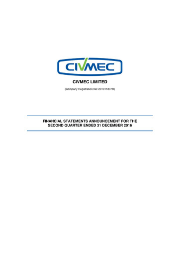 Miniature Civmec Limited Rapport financier 2017-h1