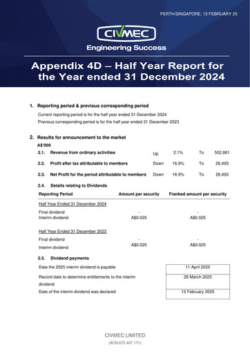 Thumbnail Civmec Limited Half-year Report 2025-h1