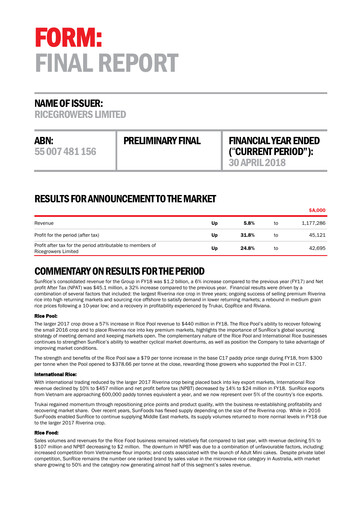 Thumbnail Ricegrowers Limited Financial Report 2018