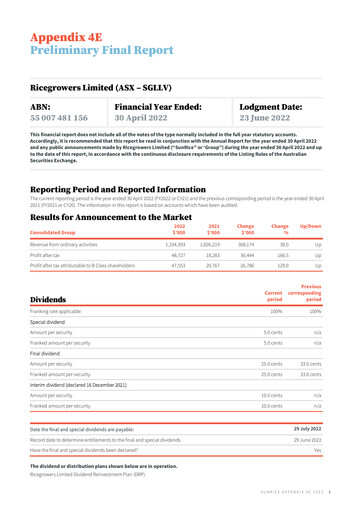 Thumbnail Ricegrowers Limited Financial Report 2022