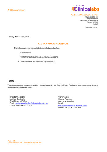 Miniature Australian Clinical Labs Rapport semestriel 2026-h1