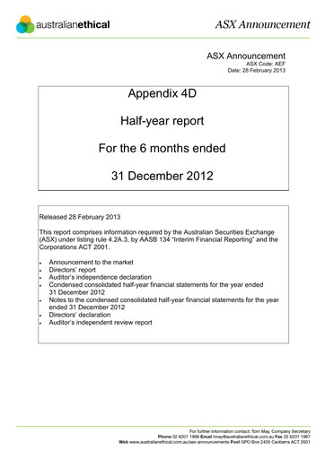 Vorschaubild Australian Ethical Investment Limited Finanzbericht 2013-h1