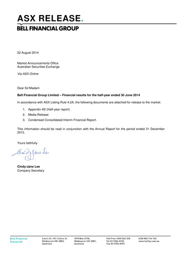 Vorschaubild Bell Financial Group Halbjahresbericht 2014-h1