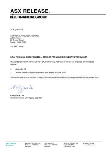 Vorschaubild Bell Financial Group Halbjahresbericht 2019-h1