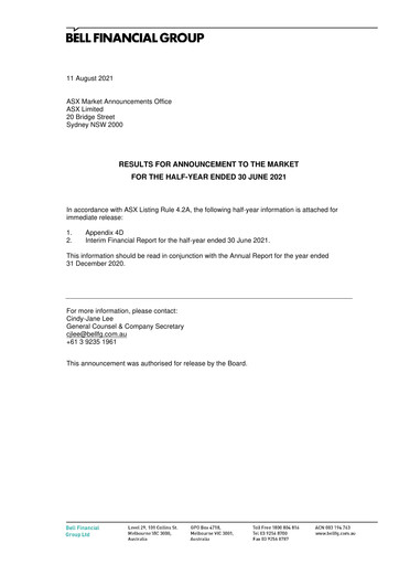 Vorschaubild Bell Financial Group Halbjahresbericht 2021-h1