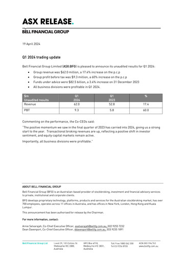 Thumbnail Bell Financial Group Quarterly Report 2024-q1