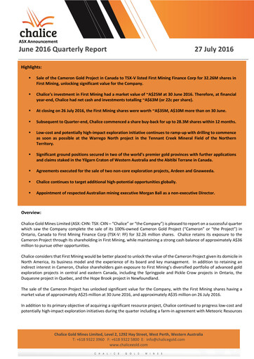Miniature Chalice Mining Rapport trimestriel 2016-q2