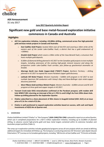 Miniature Chalice Mining Rapport trimestriel 2017-q2