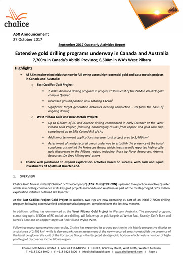 Miniature Chalice Mining Rapport trimestriel 2017-q3