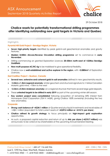 Miniature Chalice Mining Rapport trimestriel 2018-q3
